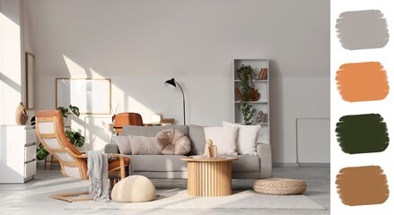 Interior design and home staging, modern living room with cozy furniture and natural sunlight for real estate marketing and lifestyle inspiration © Pixel-Shot