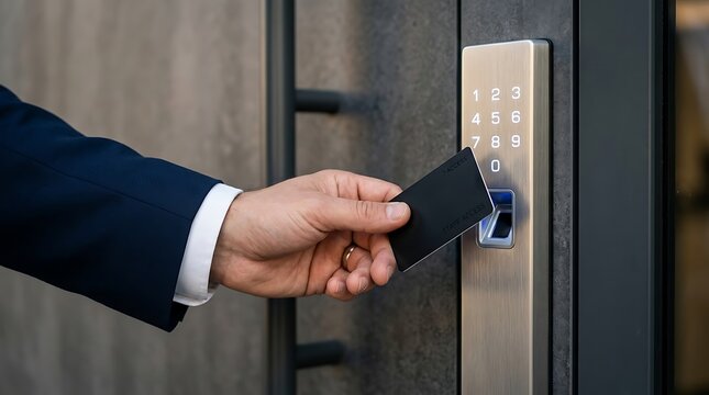 Person using electronic card to unlock door