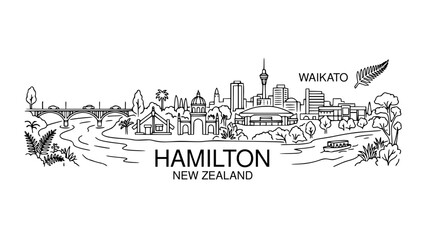 Fototapeta premium Hamilton, New Zealand Line Art Illustration
