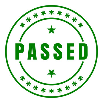 Green Circular PASSED Seal Badge with Stars and Asterisks Isolated on Transparent Background