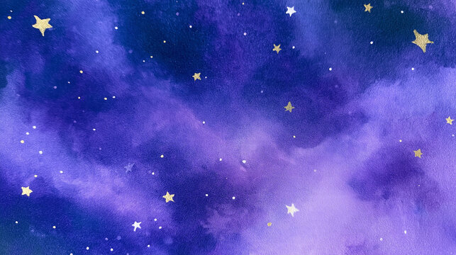 水彩, 星空, 背景, 夜空, 星, 宇宙, 紫, ネイビー, ディープパープル, ブルー, 水彩背景, 幻想的, 神秘的, ファンタジー, 手描き, イラスト, 金色, ゴールド, きらめき, 星柄, 星雲風, 銀河風, 天の川風, 抽象, 抽象背景, テクスチャ, 紙の質感, にじみ, グラデーション, 光, 夜, 静寂, 夢, 夢のよう, スピリチュアル, 占星術, 天体, 星空背景, 背景