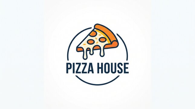 Vector logo design for a pizza house restaurant, featuring a delicious slice of cheesy pepperoni pizza inside a circular frame