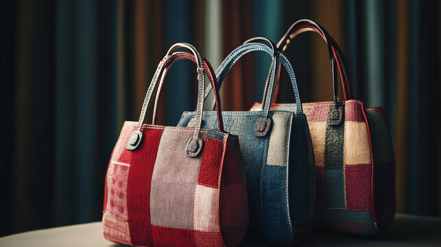 Set of patchwork fabric handbags with unique patterns and embroidery handbags patchwork embroidery accessories handmade colorful patterns