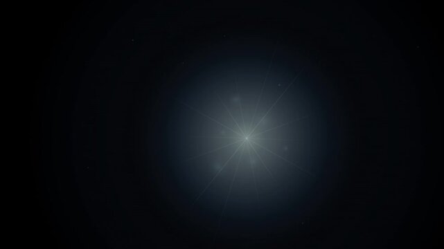 Bright light flares expand outward from a central point against a dark backdrop