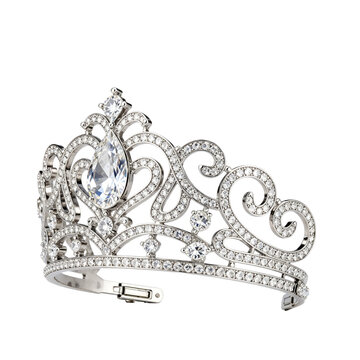 [Transparent Background PNG]Luxury Silver Tiara With Sparkling Clear Gemstones
