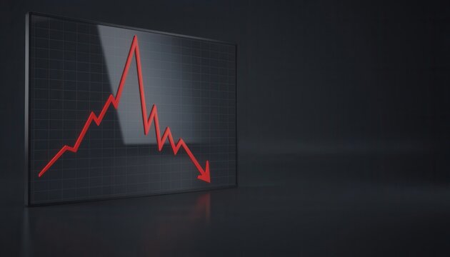 Downward Trend: A stark red line graph displays a sharp decline, symbolizing a significant downturn in market performance or economic status.