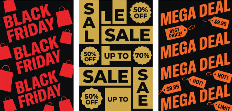 Black friday and mega deal sale banners set