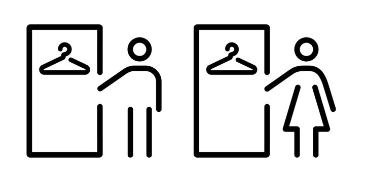 Mens and womens changing rooms line icons outline symbols. Vector illustration for public facilities, locker rooms.
