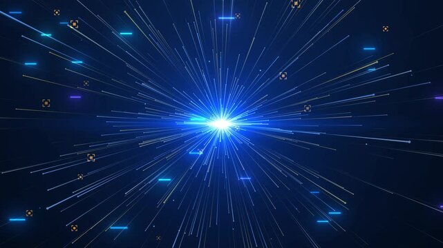 Abstract colourful light trail creative cosmic background. Explosion, Hyper jump into another galaxy. Speed of light, neon glowing rays.