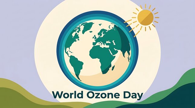 World ozone day illustration with globe and sun