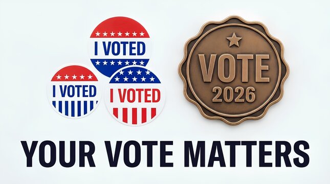 US 2026 midterm election voting stickers and badge.