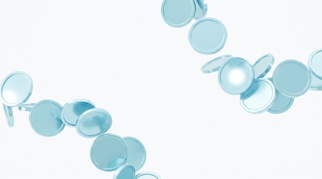 Abstract 3D Floating Glossy Blue Disc Shapes On White
