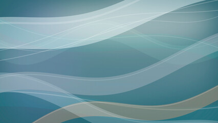 Obraz premium Layered teal and blue ribbons with subtle highlights ripple across the frame, producing a clean futuristic atmosphere for backgrounds, slides, and branding.