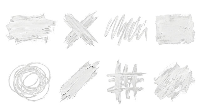 White correction fluid paint strokes and liquid paper scribbles collection