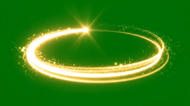 glowing golden magic aura ring with particle trail on green screen