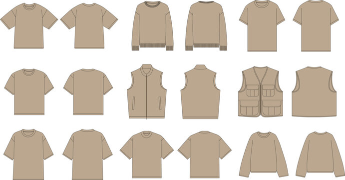 Clothing vector collection featuring t-shirts vests and sweaters for design