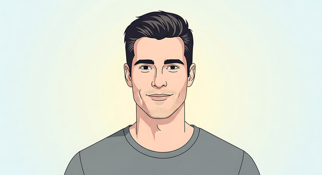 A friendly young man with dark hair smiling at the camera in a cartoon illustration style.