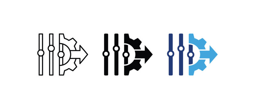 Process optimization gear sliders adjustment workflow progression system setup icon set. Vector illustration