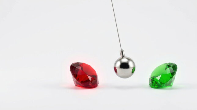 Red gemstone, silver sphere and green gemstone showing generative AI investments risk reward balance