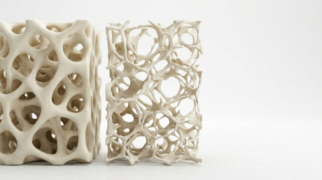 Cancellous bone model illustrating osteoporosis with porous structure
