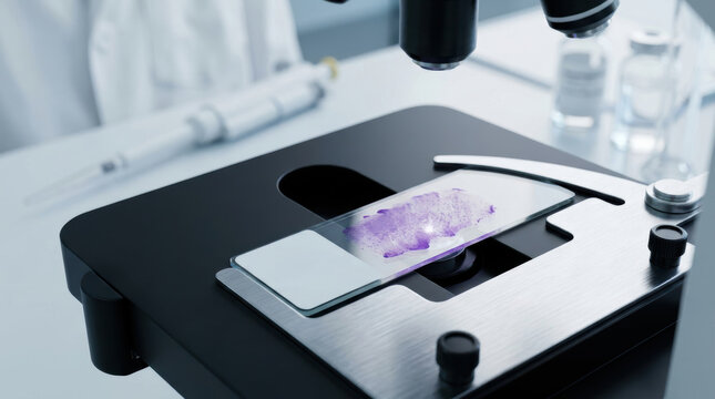 Antimicrobial resistance research laboratory advances through microscope analysis of stained specimen with scientific focus and clinical precision
