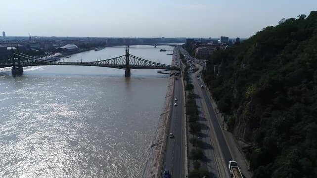 Liberty Bridge and Gellert Hill embankment in Budapest