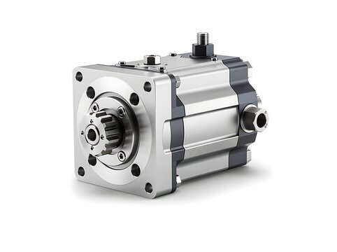 A high-precision industrial servo motor sits against a clean white background.