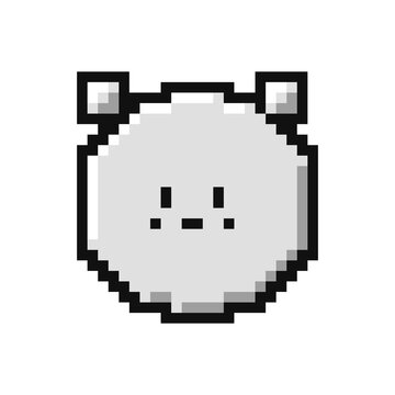 Retro 8 Bit Pixel Art Cute Bear Character Icon Isolated on White Background