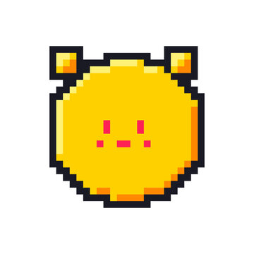 Cute Yellow Pixel Art Face Icon Retro 8 Bit Game Sprite Illustration