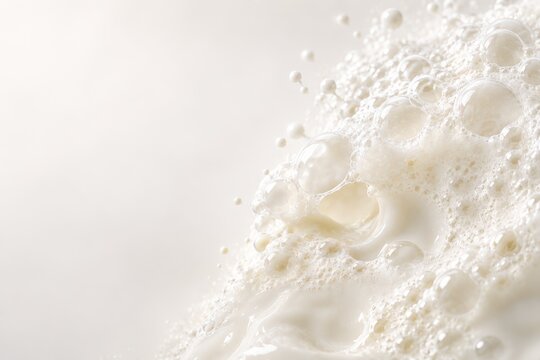 Milk Foam Macro Texture with Collapsing Bubbles and Copy Space