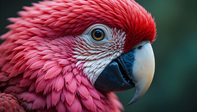 Close up portrait of a vibrant red macaw parrot head