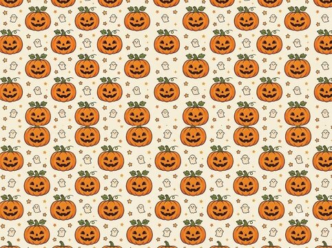 Halloween seamless pattern with pumpkins and black cats