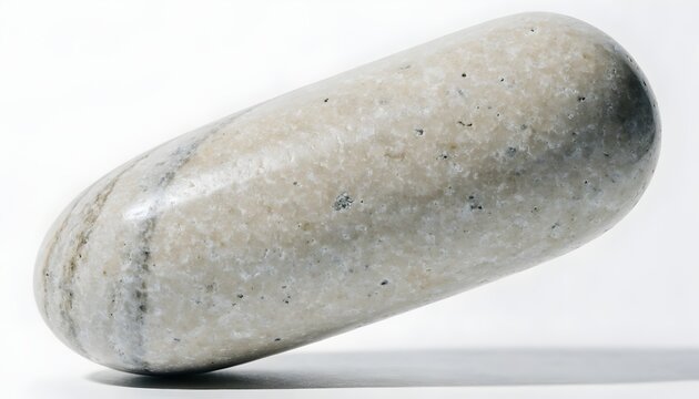Smooth oblong pebble casts a soft shadow on a plain white background.
