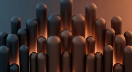 Obraz premium Close-up of cylindrical metal bolts arrangement