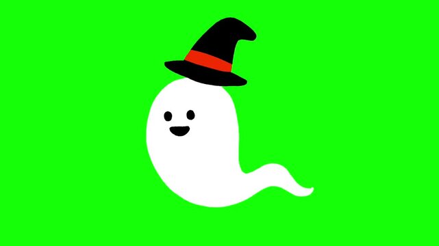 Floating Ghost with Witch Hat Halloween Animation, Chroma Key Video for Spooky and Horror Scenes