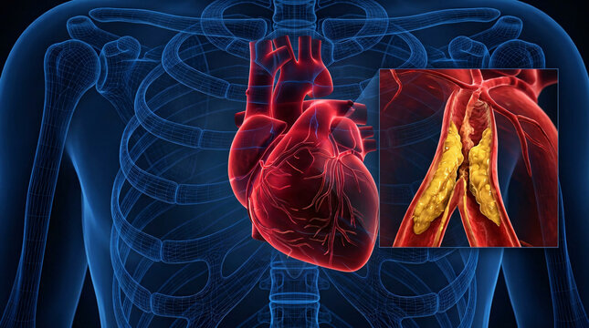 illustration of Coronary Atherosclerosis Arterial Lipid Plaque Accumulation Mapping Human Heart