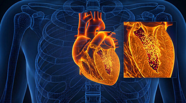illustration of Hypertrophic Cardiomyopathy Thickened Myocardial Wall Mapping Human Heart