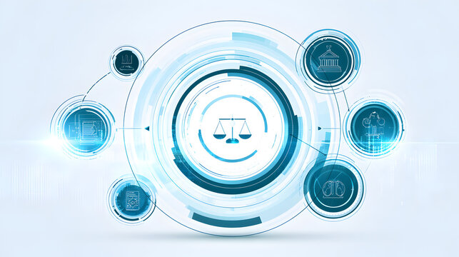 AI governance framework featuring legal compliance and ethical control interface for regulatory management accountability and secure decision making aimed at ensuring fair and white background