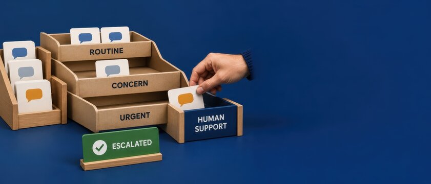 Trustworthy AI operations showing priority card sorting and human support management