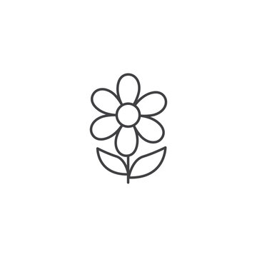 Flowers Web Icon  in Line Style editable stroke, circular center, stem,  web designs
