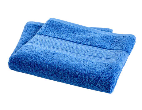 Folded Blue Terry Cloth Towel on White Background