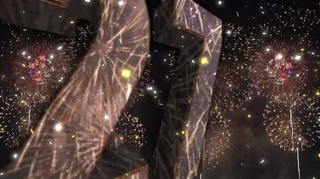 コンフェッティと打ち上げ花火が派手に彩る2027年カウントダウン動画