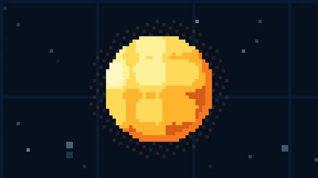 Pixel art sun animation sprite sheet in outer space