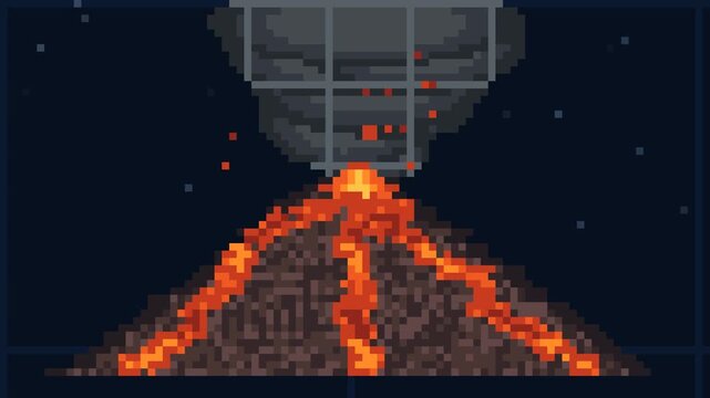 Pixel art volcano erupting with lava animation spritesheet