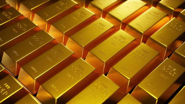 Rows of multiple shiny pure gold bars