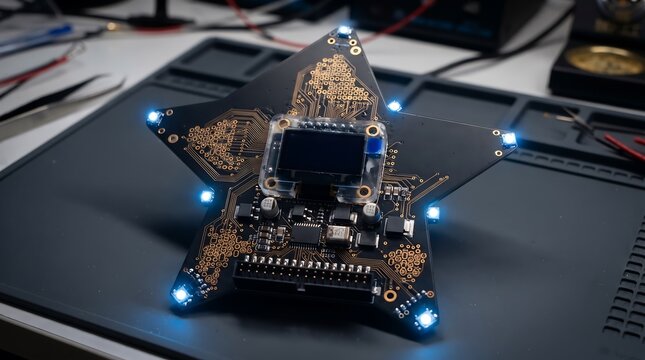 Star shaped custom pcb electronic prototype hardware illustration