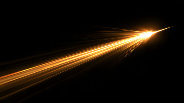Bright golden light rays beam glow streak directional spotlight effect overlay element, on white background background