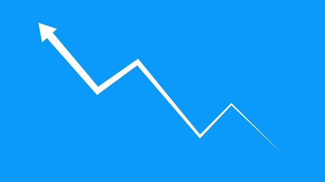Dynamic white line graph animation featuring fluctuating financial market trends and economic growth indicators isolated on a solid bright blue background, for business data presentations