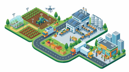 Fototapeta premium Isometric Illustration of Smart Farming Supply Chain and Logistics Process.