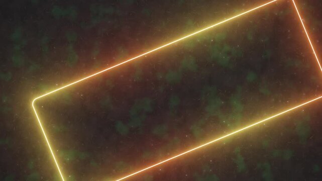 Glowing amber rectangular frame with parallel neon lines pulses against dark smoky background